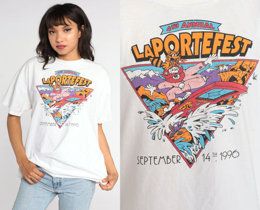 90s LaPortefest 1996 Surfer Graphic T-Shirt Single Stitch Cotton Extra Large