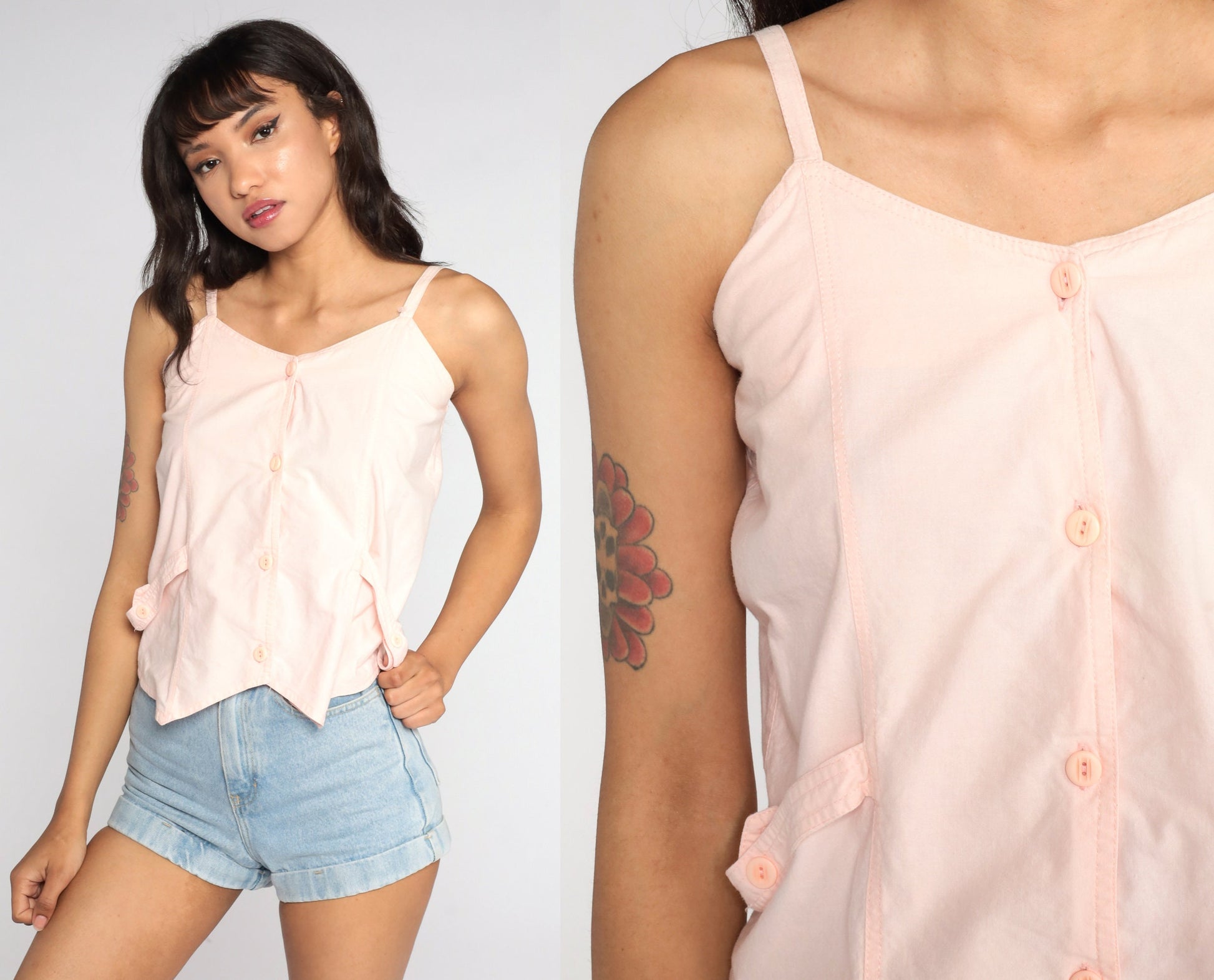 80s Baby Pink Button-Up Tank Top Extra Small XS