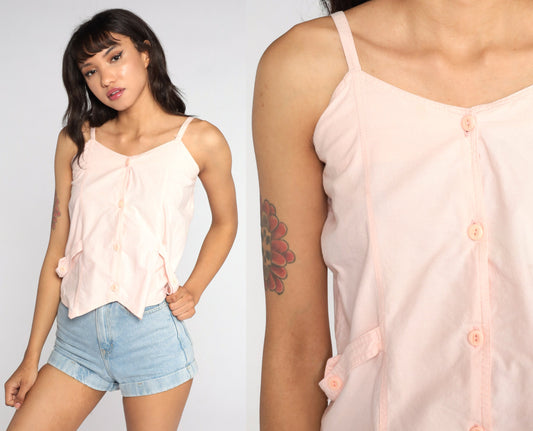80s Baby Pink Button-Up Tank Top Extra Small XS