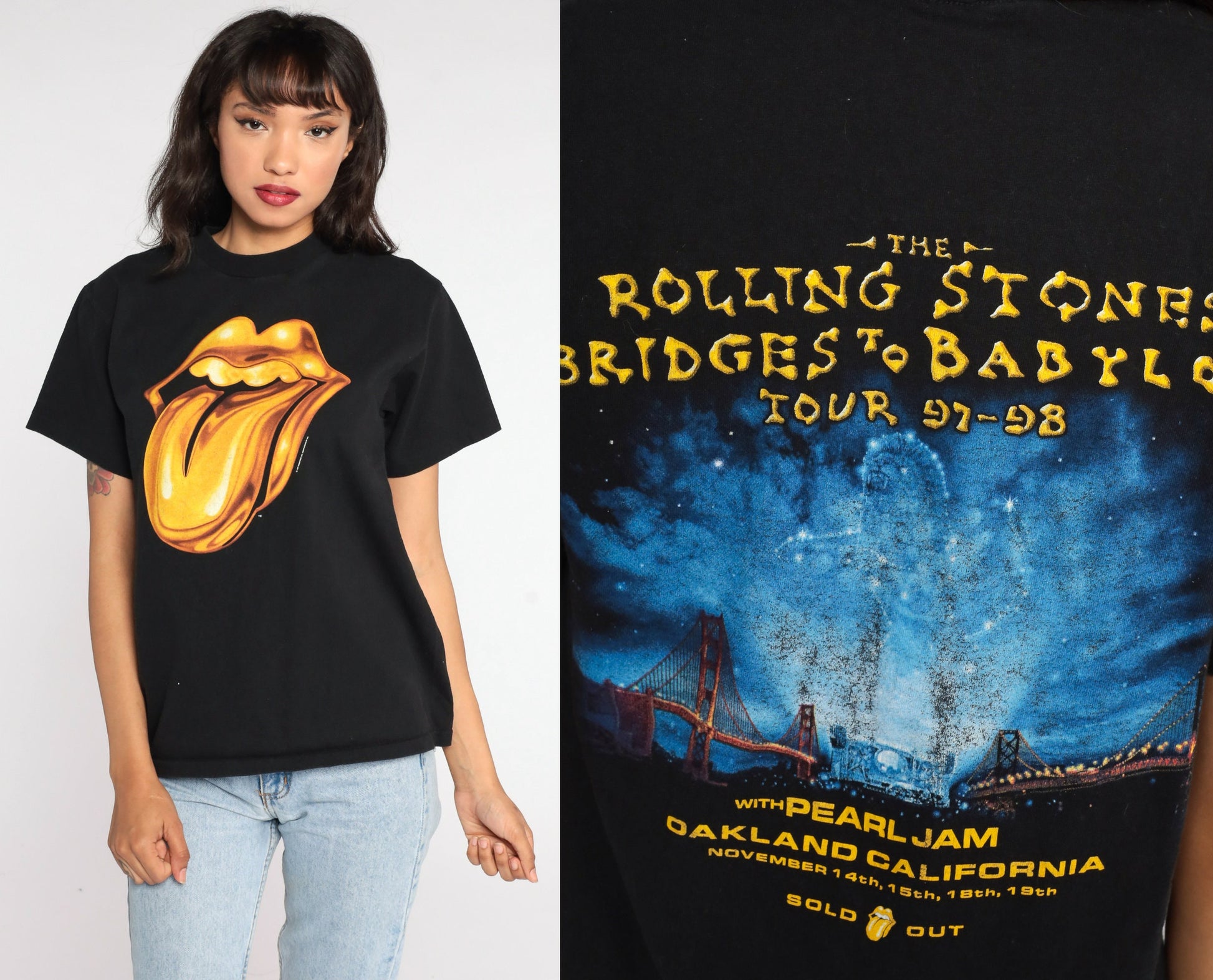 1997 Rolling Stones Bridges to Babylon Tour T Shirt Cotton Small