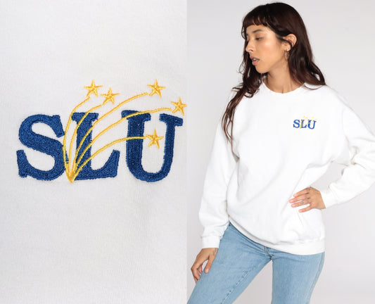 90s St Louis University SLU Sweatshirt White Graphic Crewneck Large