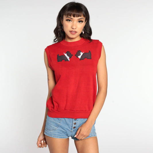 80s Scottie Dog Tank Top Graphic Sweatshirt Sleeveless Small