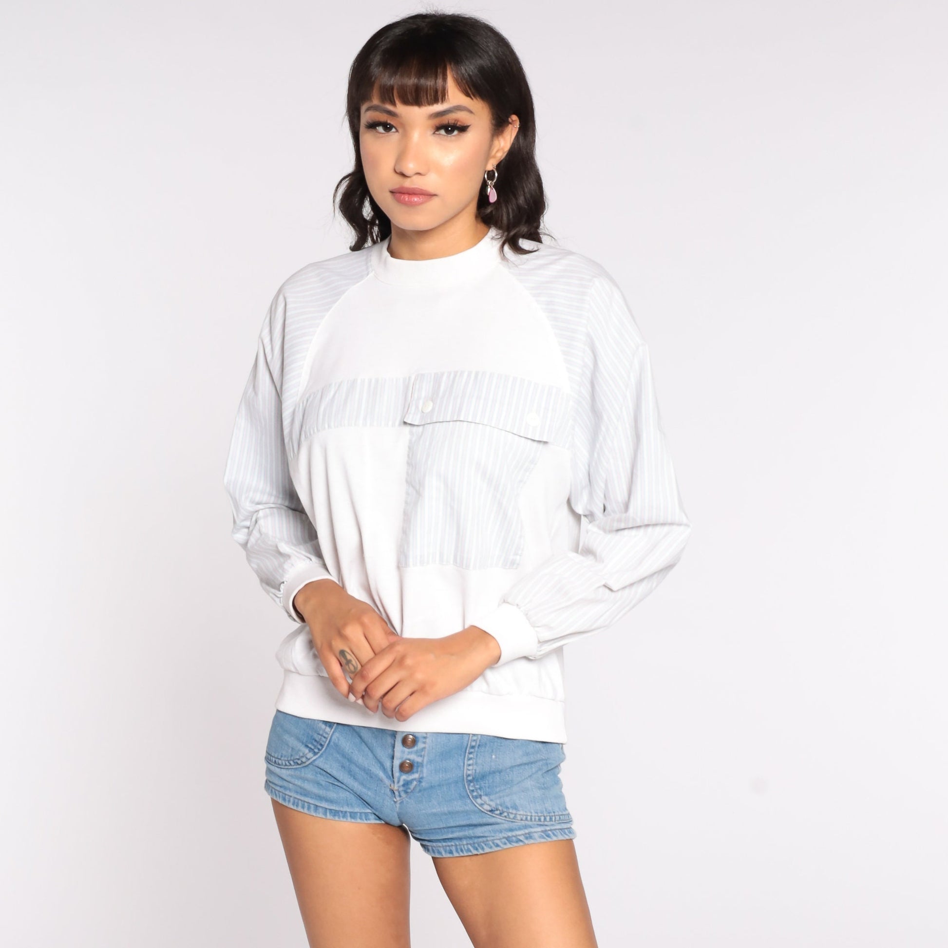 80s Jantzen White Striped Raglan Long Sleeve Shirt Medium