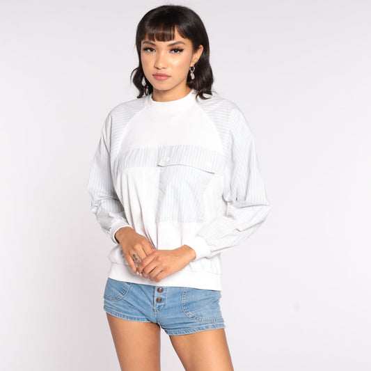 80s Jantzen White Striped Raglan Long Sleeve Shirt Medium