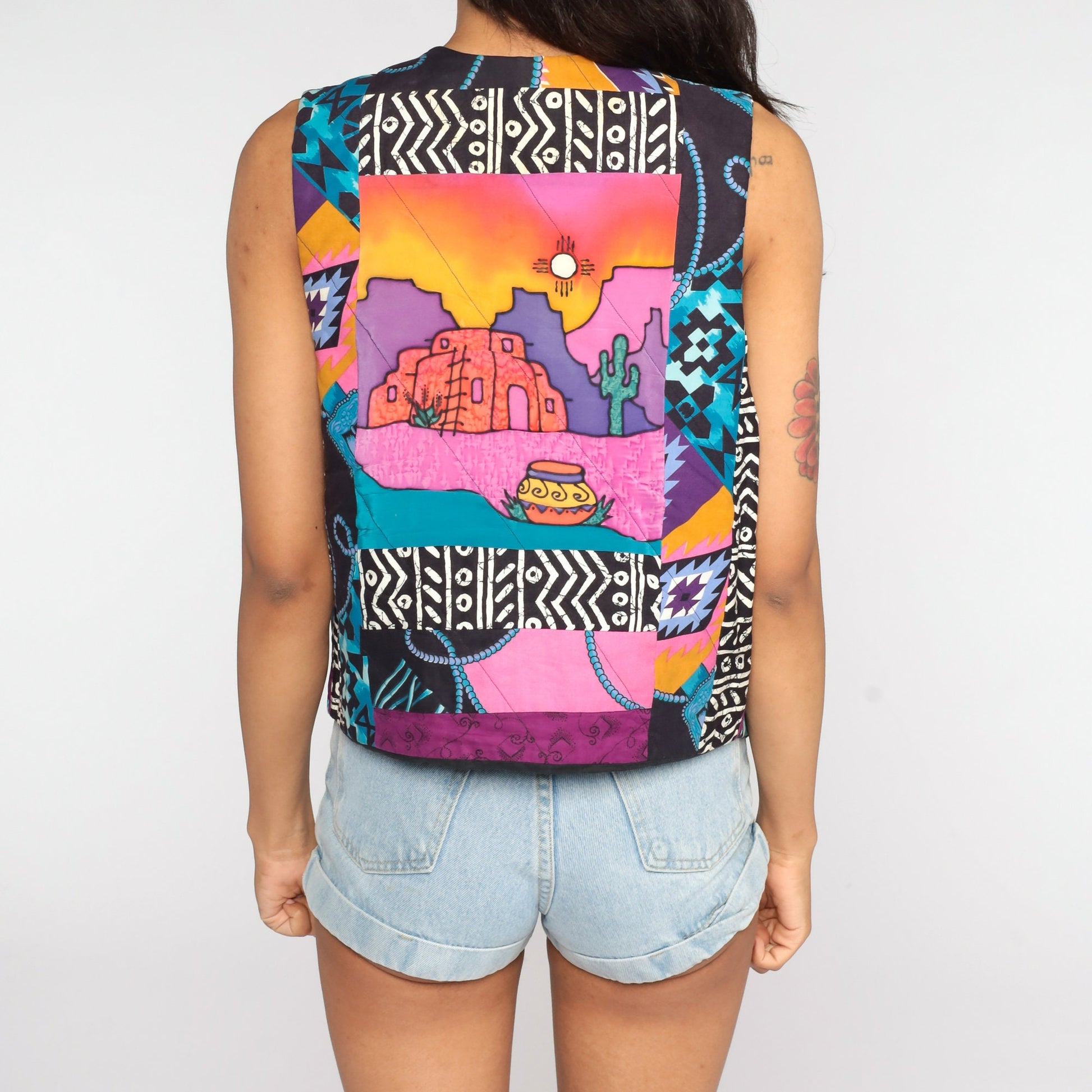 90s Southwestern Cactus Desert Print Vest Small Medium