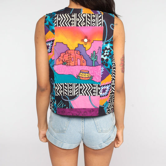 90s Southwestern Cactus Desert Print Vest Small Medium