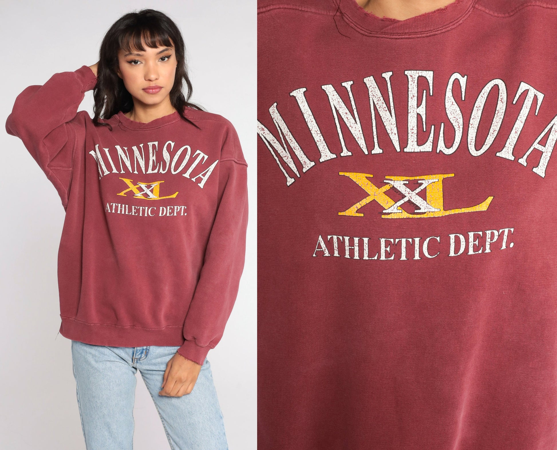 90s Minnesota Athletic Dept University Sweatshirt Burgundy Graphic Crewneck Large
