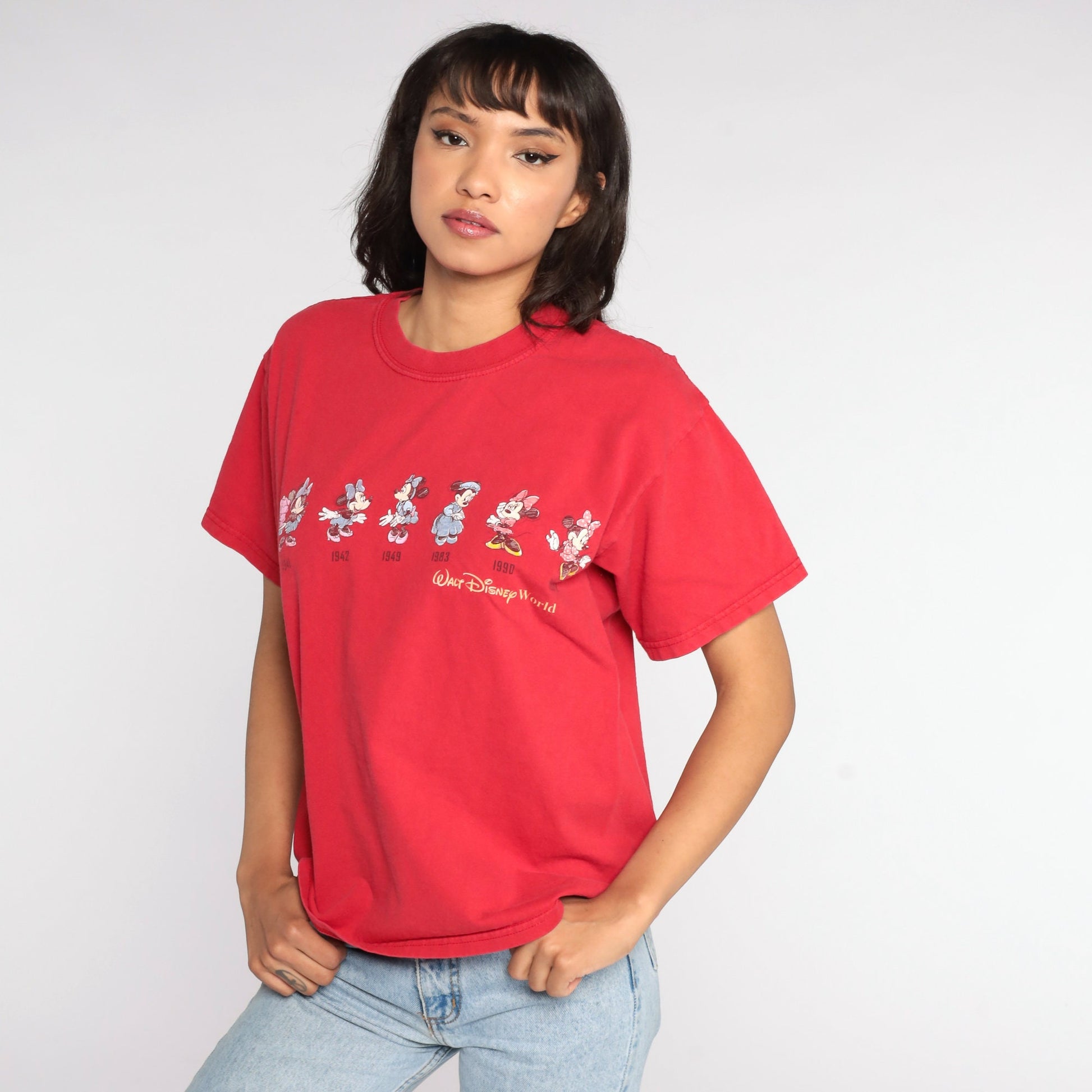 90s Minnie Mouse Walt Disney Graphic T-Shirt Red Cotton Small