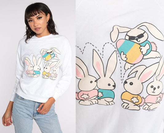 80s Easter Bunny Graphic Sweatshirt Raglan Pastel Animal Print Small