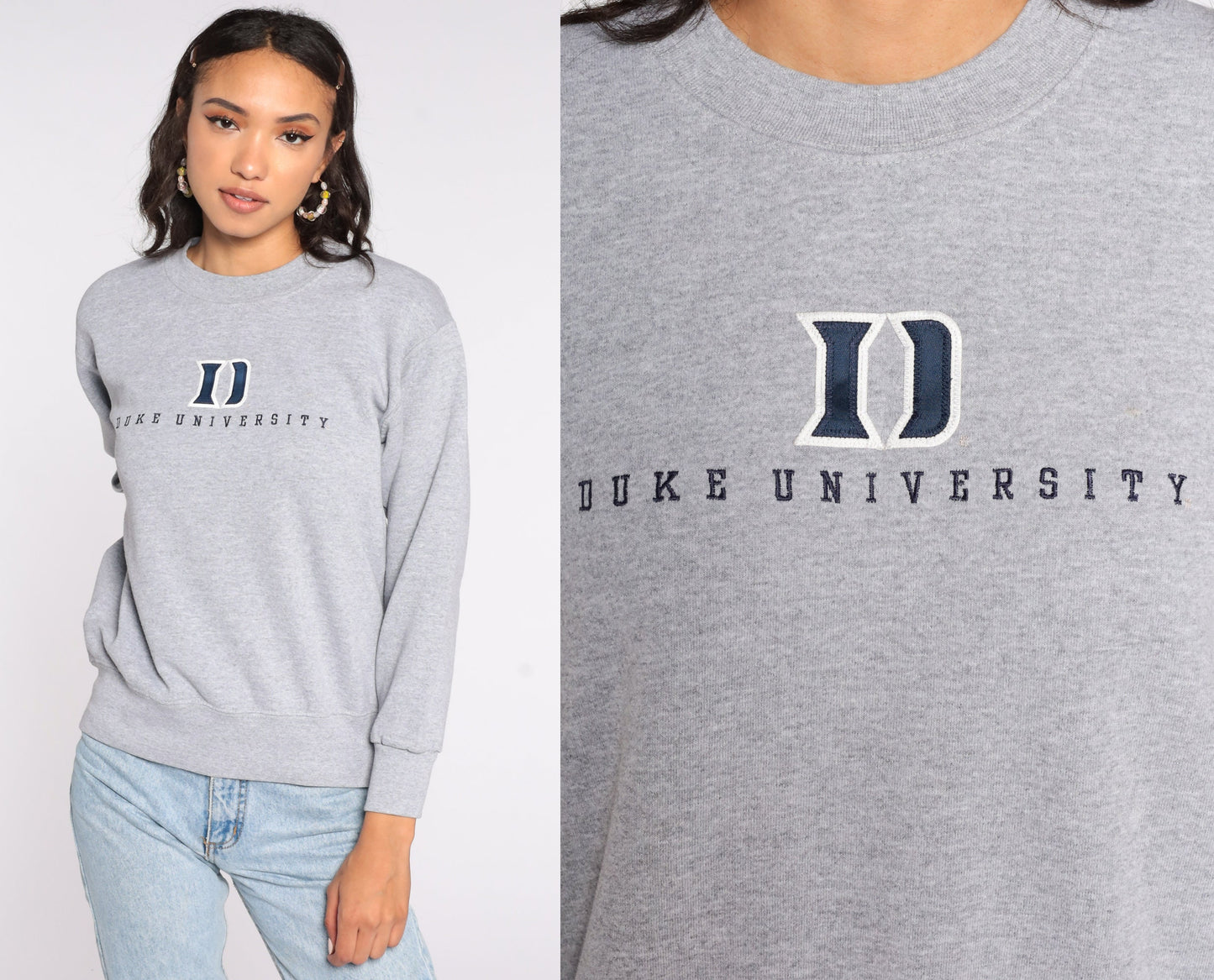 90s Duke University Crewneck Sweatshirt Grey Graphic Small S