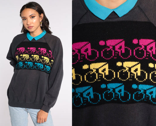 90s Hanes Cycling Graphic Sweatshirt Collared Pullover Large L