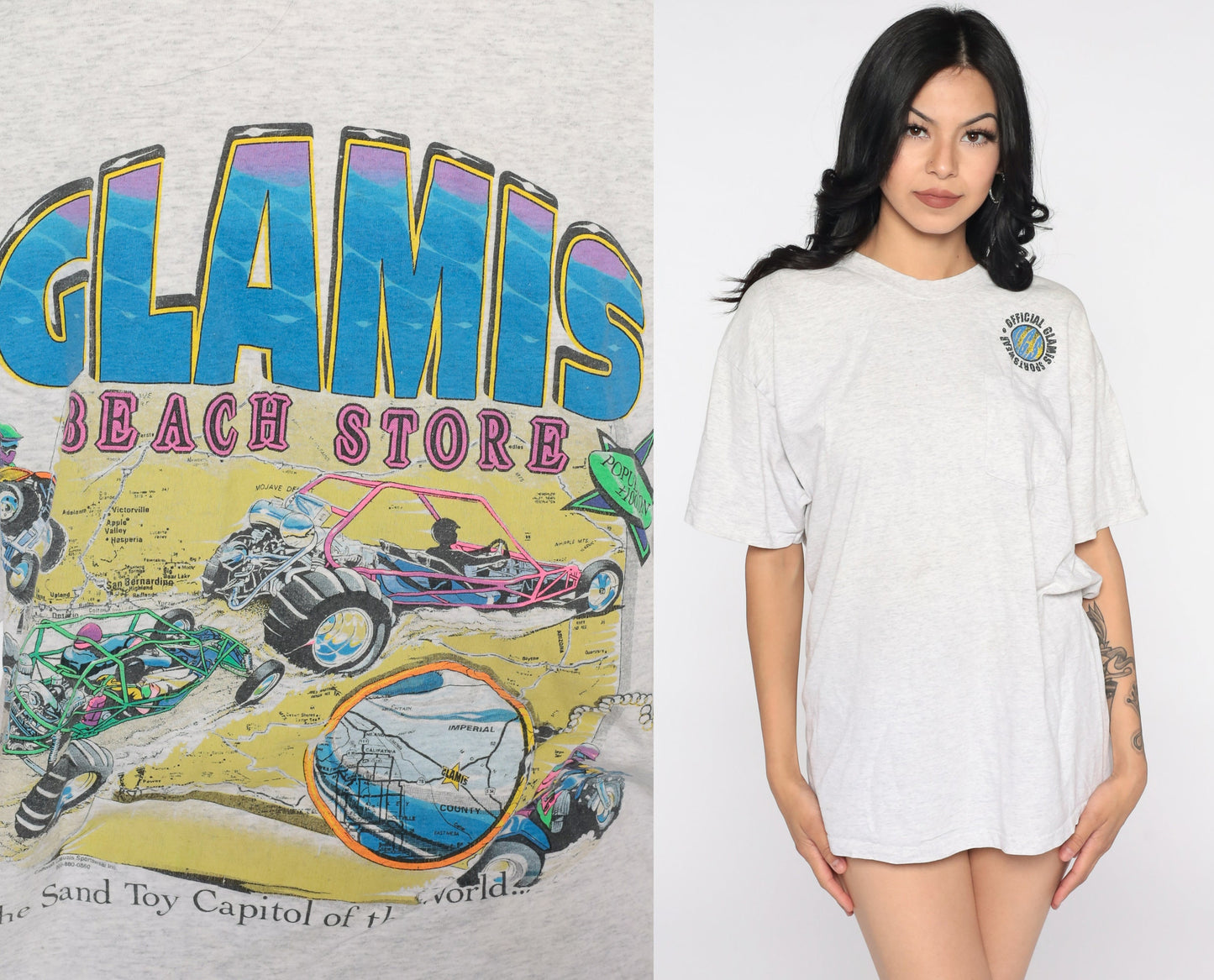 90s Glamis Sportswear Dune Buggy Graphic T-Shirt Cotton Grey Large