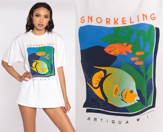 90s Antigua Tropical Fish Neon Graphic T-Shirt Cotton Single Stitch Extra Large XL