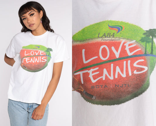 90s LA84 Love Tennis Graphic T-Shirt Cotton Athletic Tee Medium