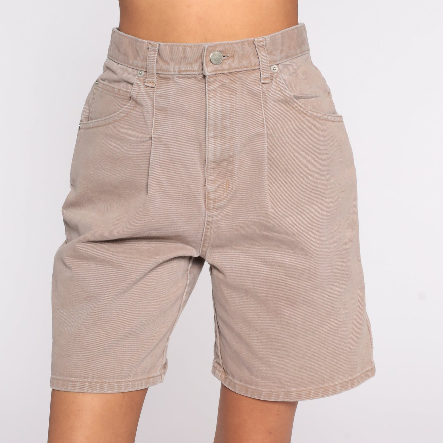 90s Cenza Tan Denim Shorts High Waisted Pleated Jean Bermuda Small