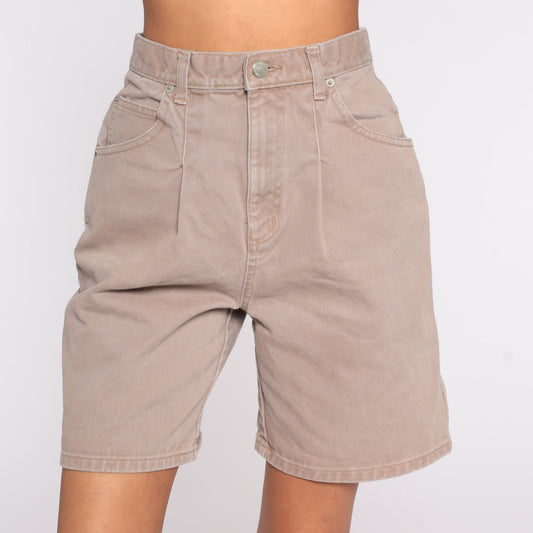 90s Cenza Tan Denim Shorts High Waisted Pleated Jean Bermuda Small