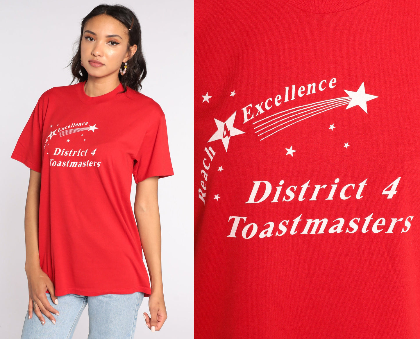 80s District 4 Toastmasters Graphic T-Shirt Red Cotton Medium