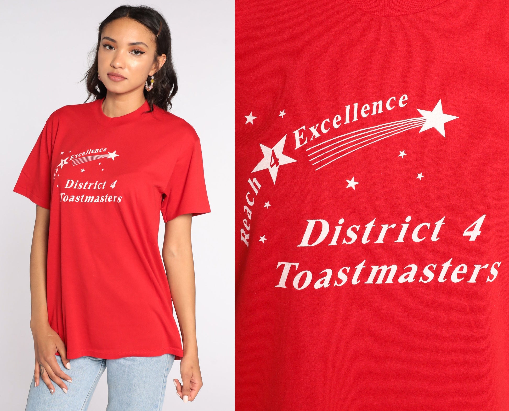80s District 4 Toastmasters Graphic T-Shirt Red Cotton Medium