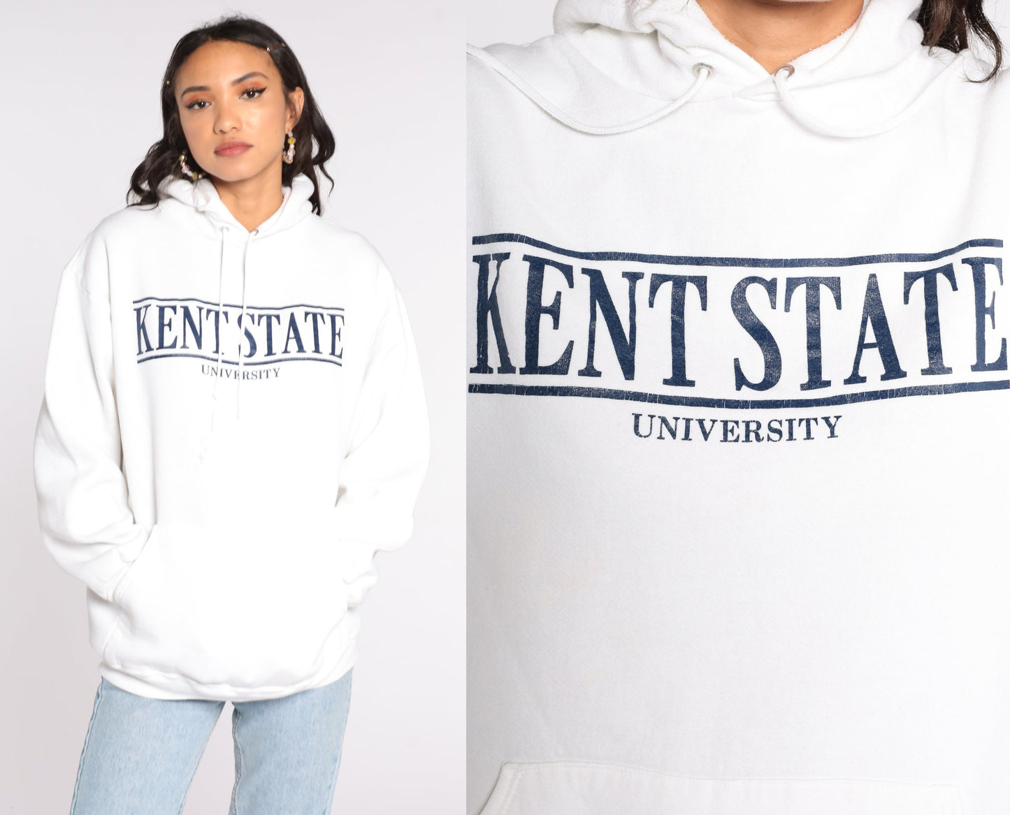 90s Kent State University Hoodie Sweatshirt White College Medium Large