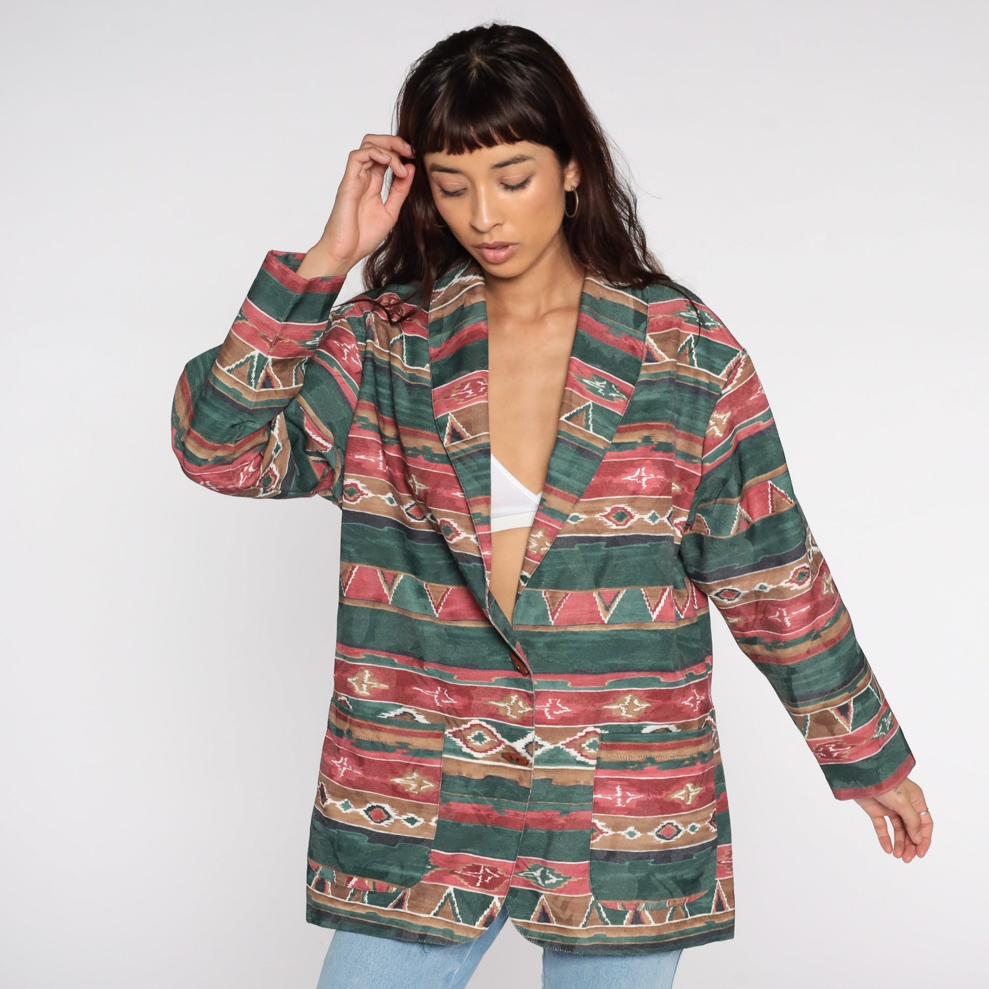 80s Southwestern Tribal Aztec Blazer Cotton Jacket Medium