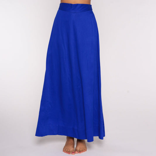 70s Purple-Blue High-Waisted Maxi Skirt Cotton Small