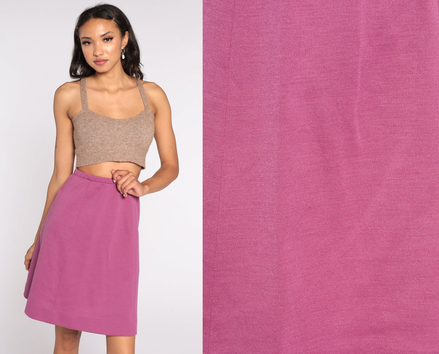 70s Purple Wool Blend Knee-Length Skirt High Waisted A-Line Small