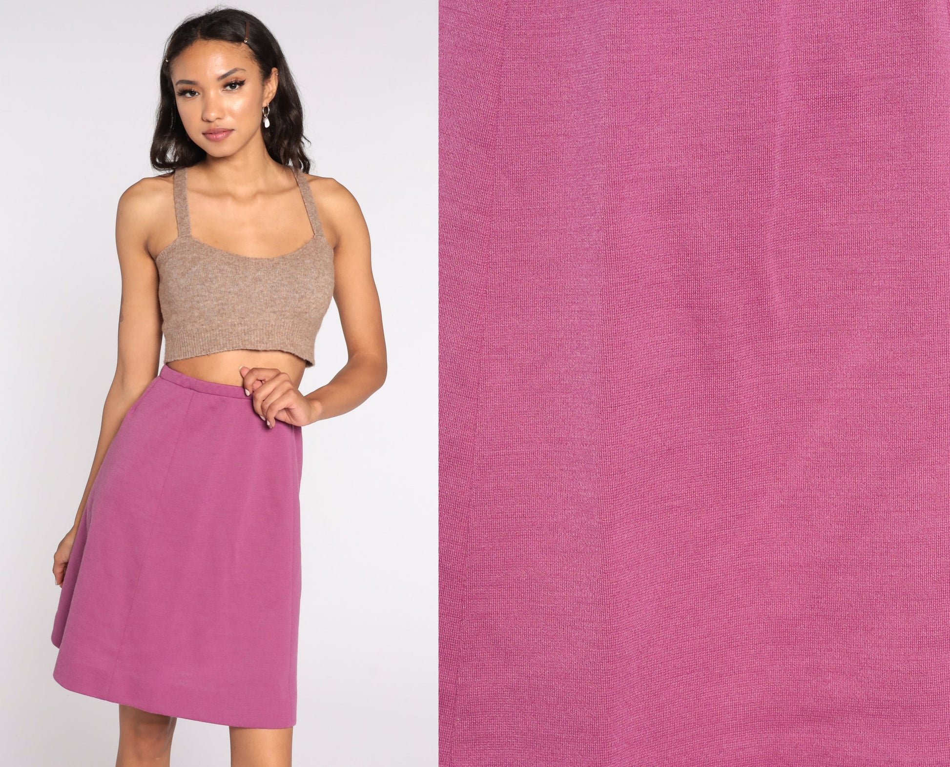 70s Purple Wool Blend Knee-Length Skirt High Waisted A-Line Small