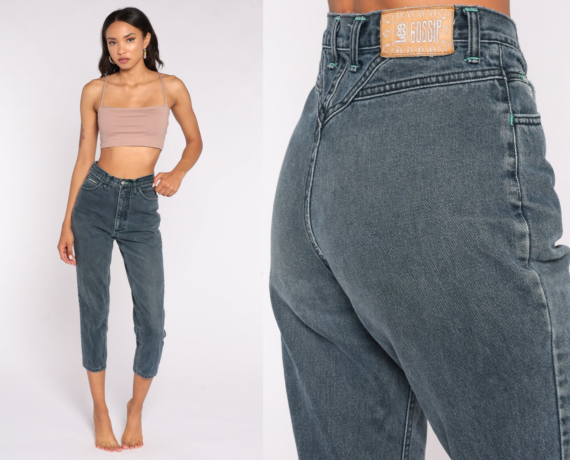 90s Lee Black Tapered High-Waist Denim Jeans Small 26