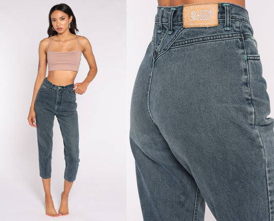 90s Lee Black Tapered High-Waist Denim Jeans Small 26