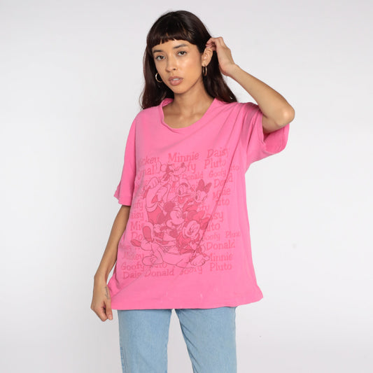 90s Disney Mickey Minnie Donald Duck Graphic T-Shirt Pink Extra Large XL