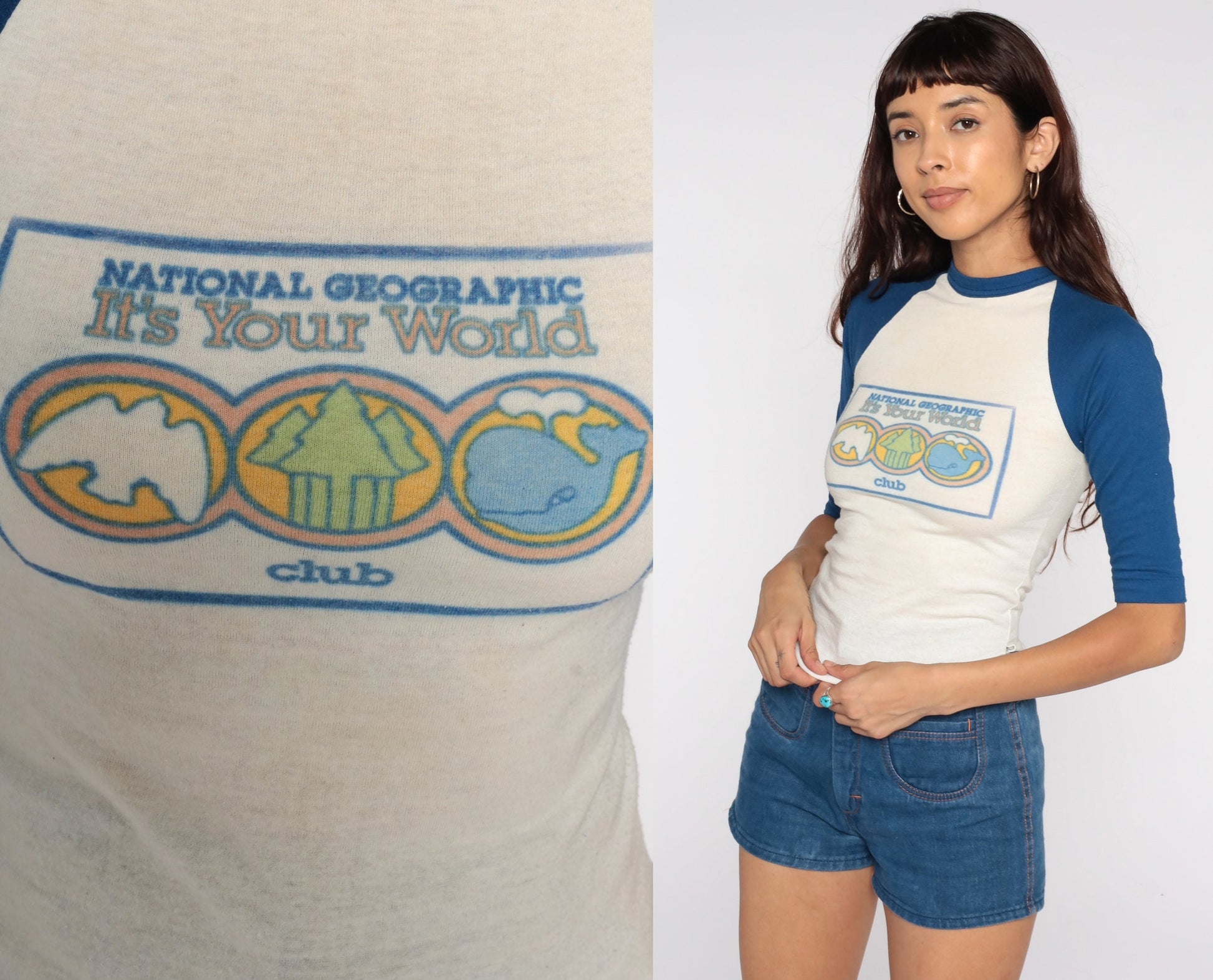 70s National Geographic Ringer T-Shirt Graphic Bird Nature Print XXS
