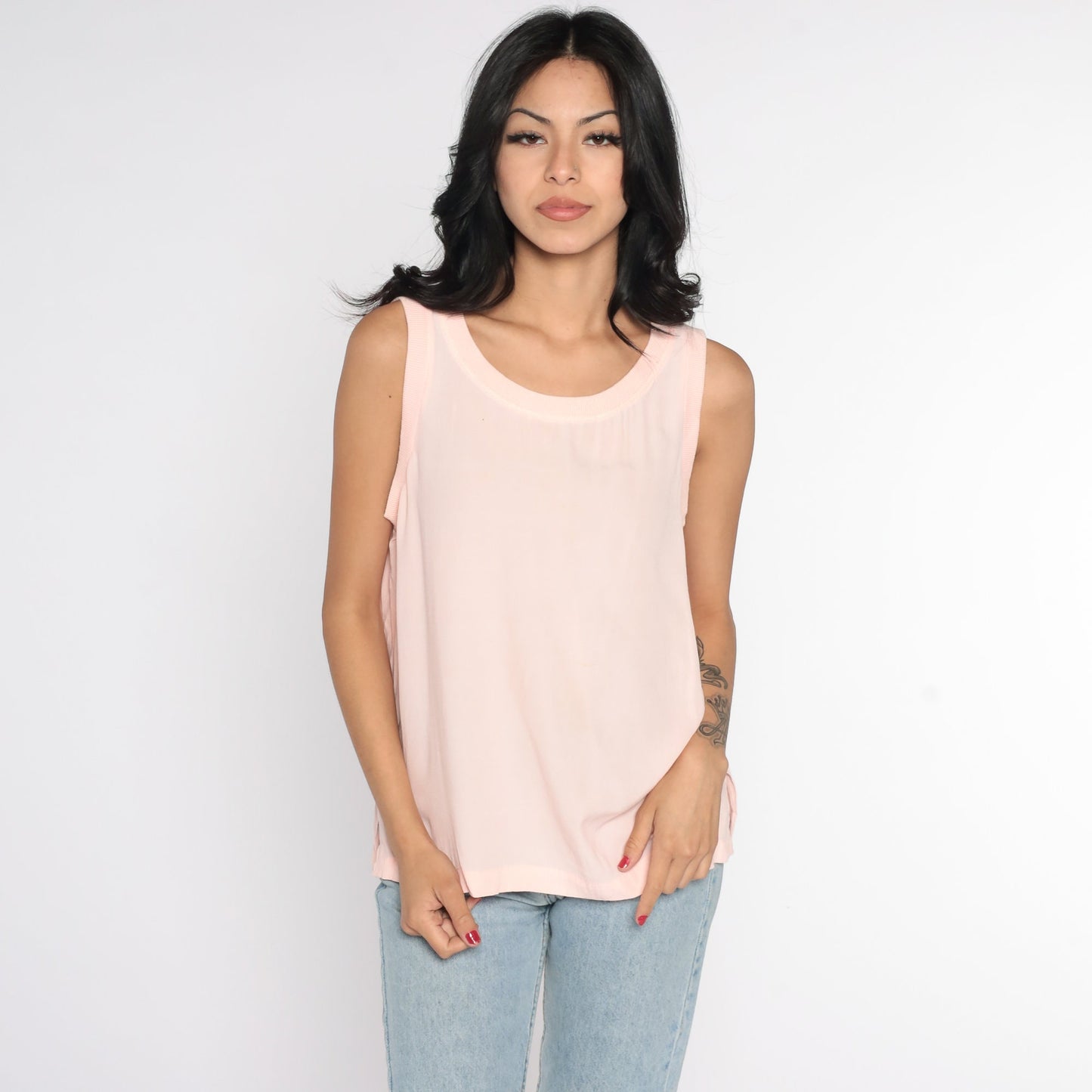 80s Baby Pink Tank Top Sleeveless Blouse Medium