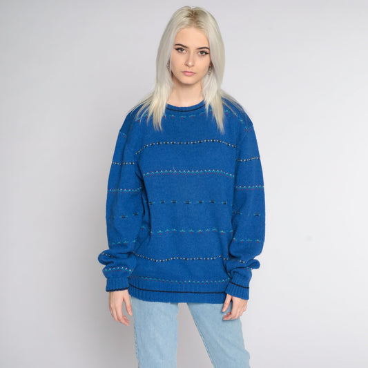 80s Gant Wool Striped Crewneck Sweater Blue Pullover Large