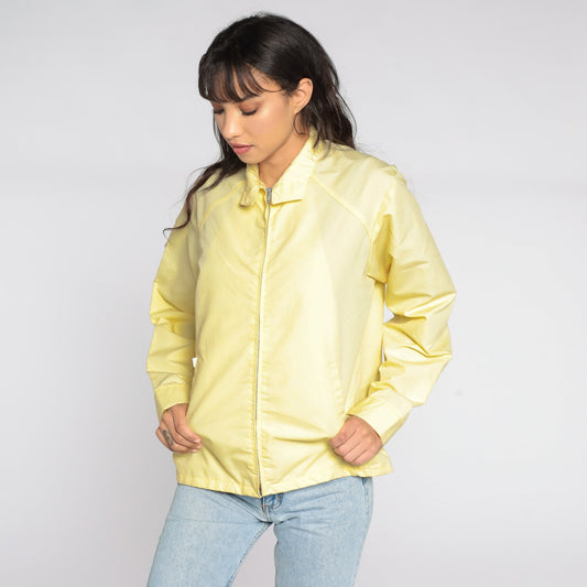 80s Yellow Windbreaker Jacket Zip Up Lightweight Cotton Poly Medium