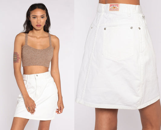 80s White Denim Mini Skirt High Waisted Jean Pencil Small