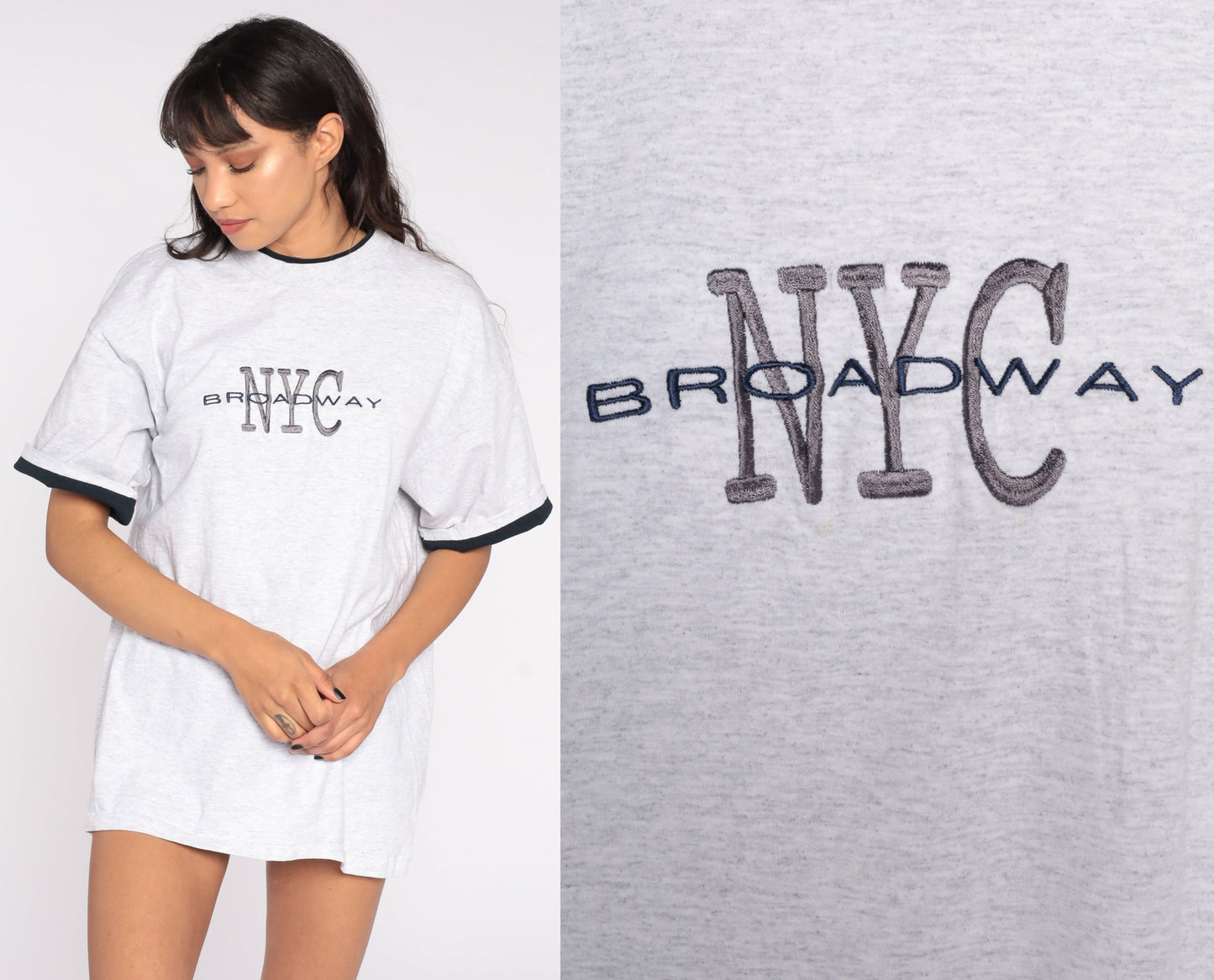 90s Broadway NYC Graphic T-Shirt Grey Cotton Tee Extra Large XL