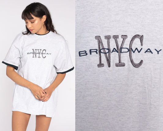 90s Broadway NYC Graphic T-Shirt Grey Cotton Tee Extra Large XL
