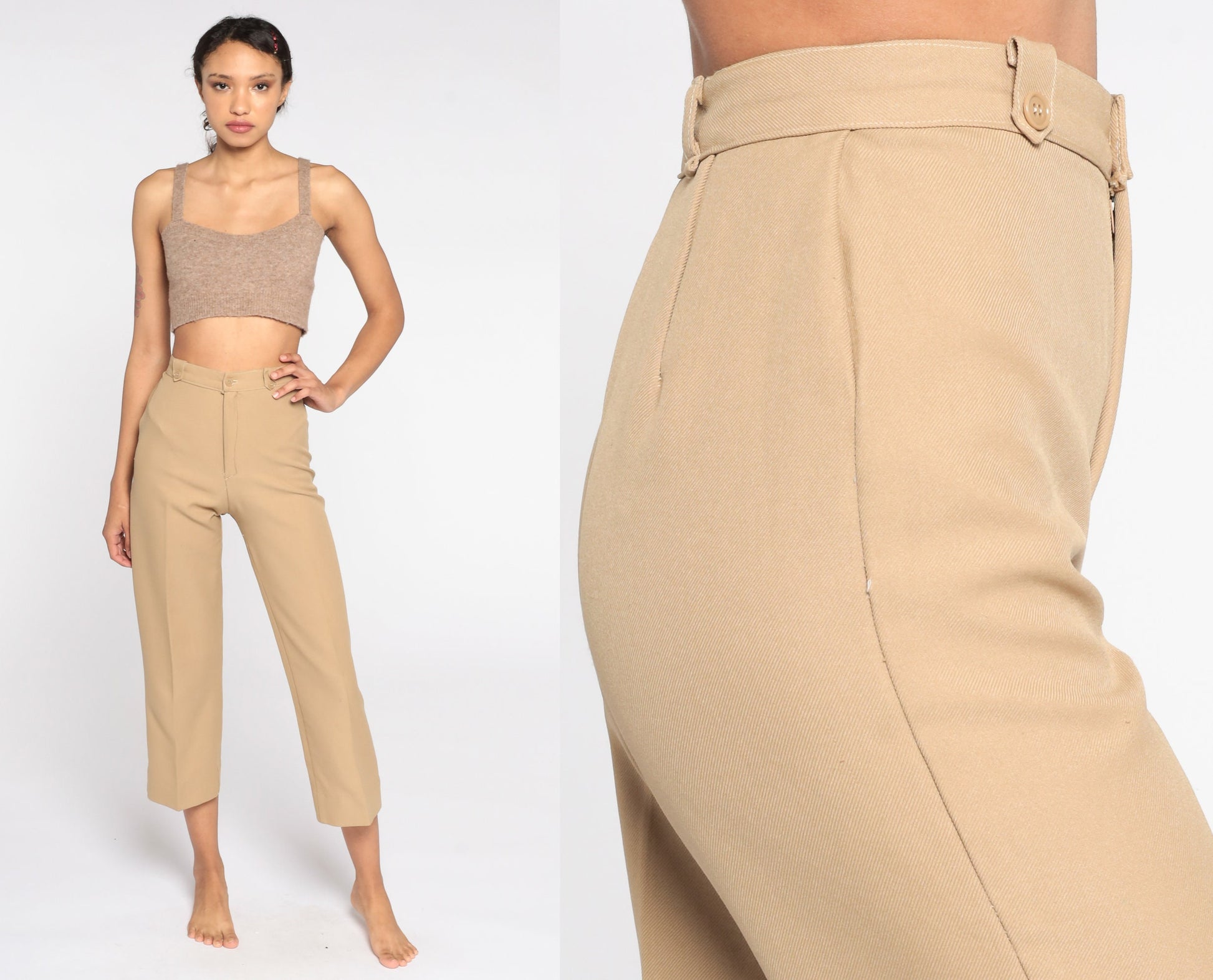 70s Tan High-Rise Straight Leg Pants Cropped Extra Small