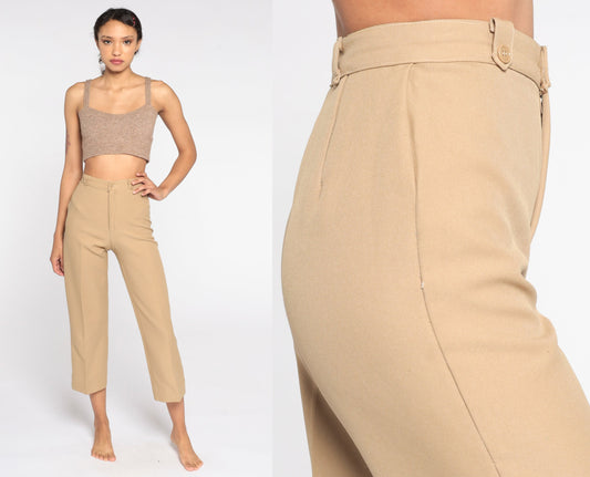 70s Tan High-Rise Straight Leg Pants Cropped Extra Small