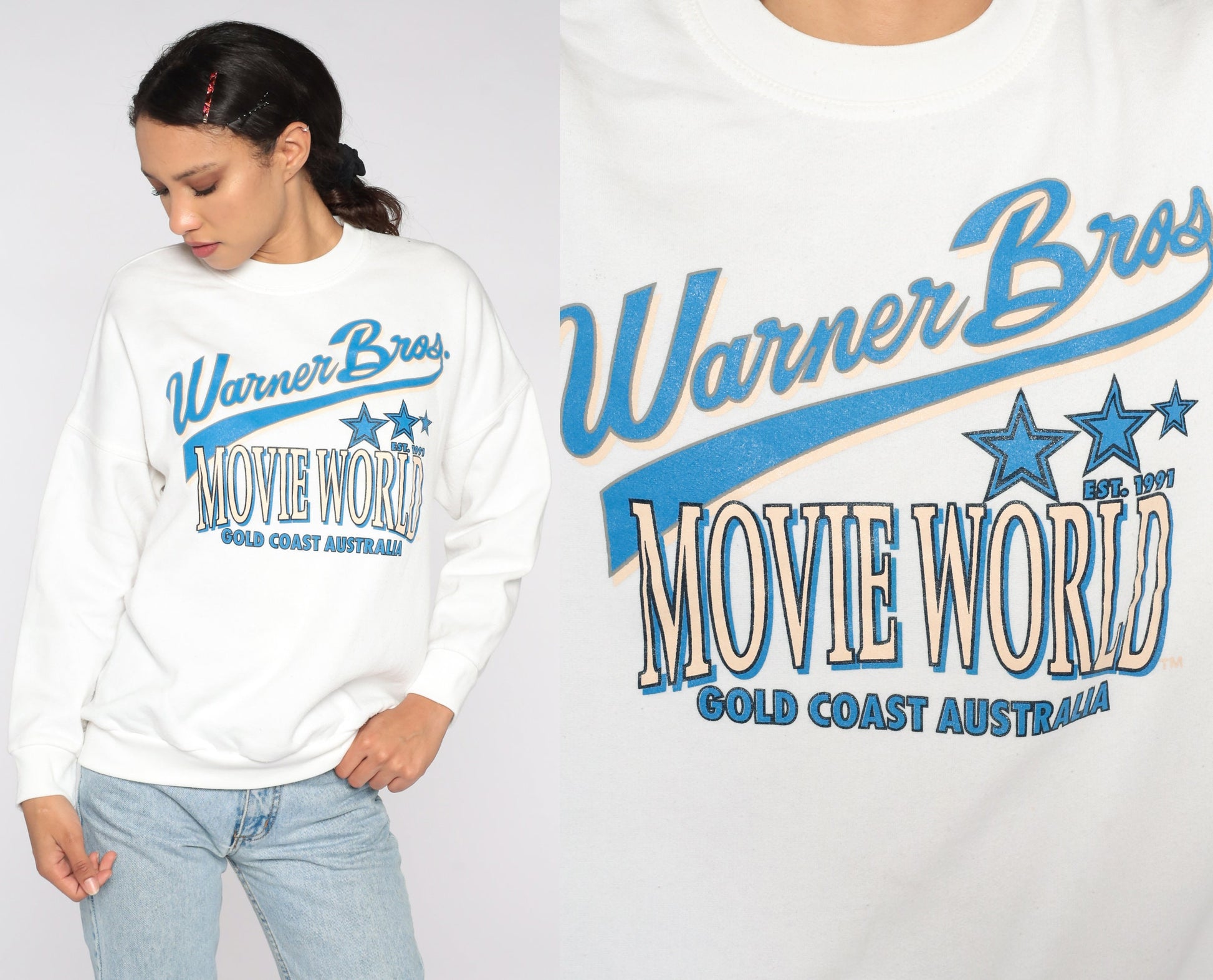 90s Warner Bros Movie World Gold Coast Sweatshirt Graphic Crewneck Small
