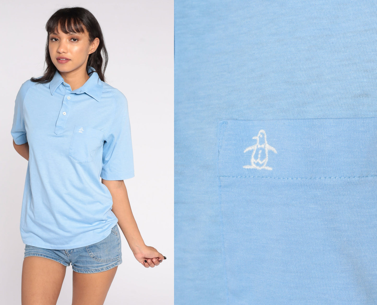 80s Munsingwear Grand Slam Polo Shirt Blue Half-Button Small