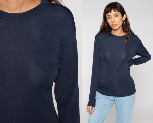 70s Navy Thermal Long Sleeve Undershirt Medium