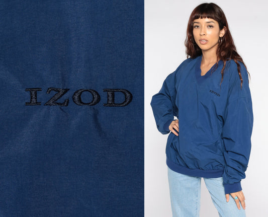 90s Izod Windbreaker Jacket Blue Nylon Pullover Extra Large XL