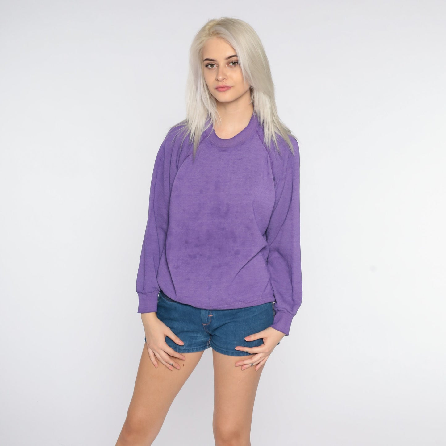 80s Purple Raglan Sweatshirt Crewneck Plain Pullover Extra Large