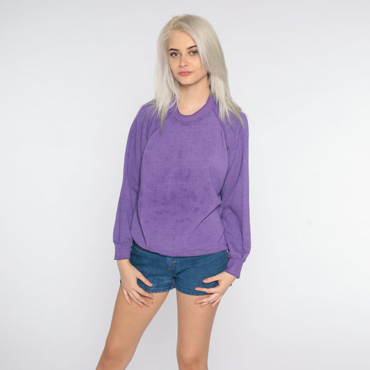 80s Purple Raglan Sweatshirt Crewneck Plain Pullover Extra Large