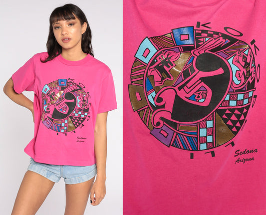 90s Sedona Arizona Kokopelli Graphic T-Shirt Hot Pink Cotton Medium