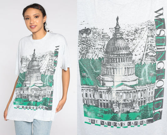 90s Washington DC Capitol Building Graphic T-Shirt Distressed Extra Large