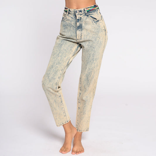 80s Acid Wash High Waist Mom Jeans Blue Denim Tapered Small 26