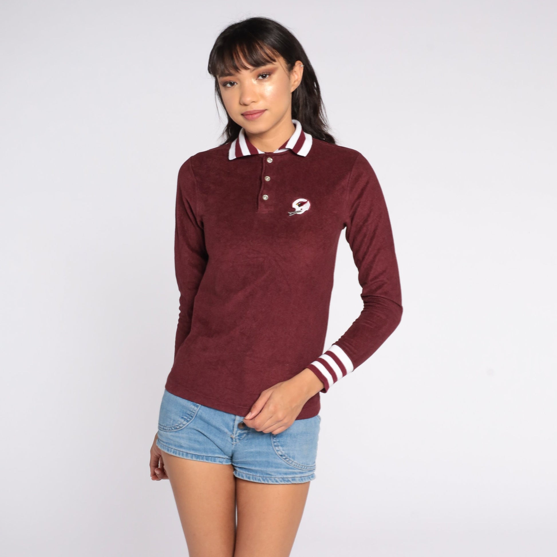 80s Arizona Cardinals Terry Cloth Polo Shirt Burgundy NFL Football XXS