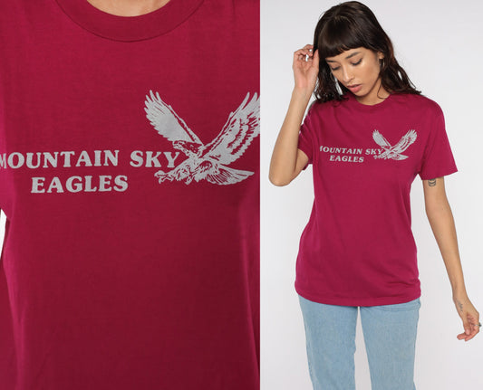 80s Mountain Sky Eagles Graphic T-Shirt Raspberry Red Large